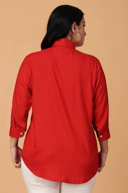 Crimson Red Solid Rayon Shirt