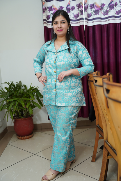 Festive Firozi Brocade Co-ord Set