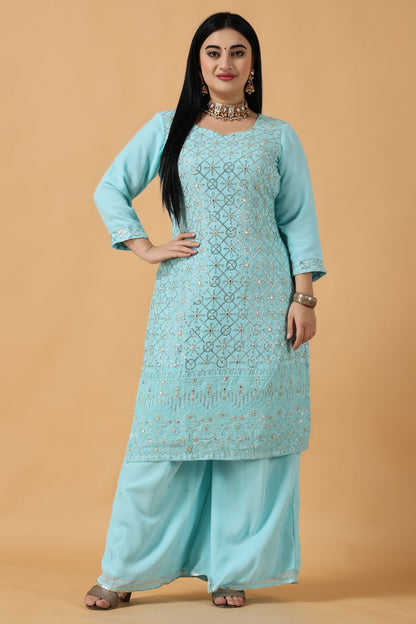 Women's Plus Size Blue Chikan fancy party wear suit | Apella