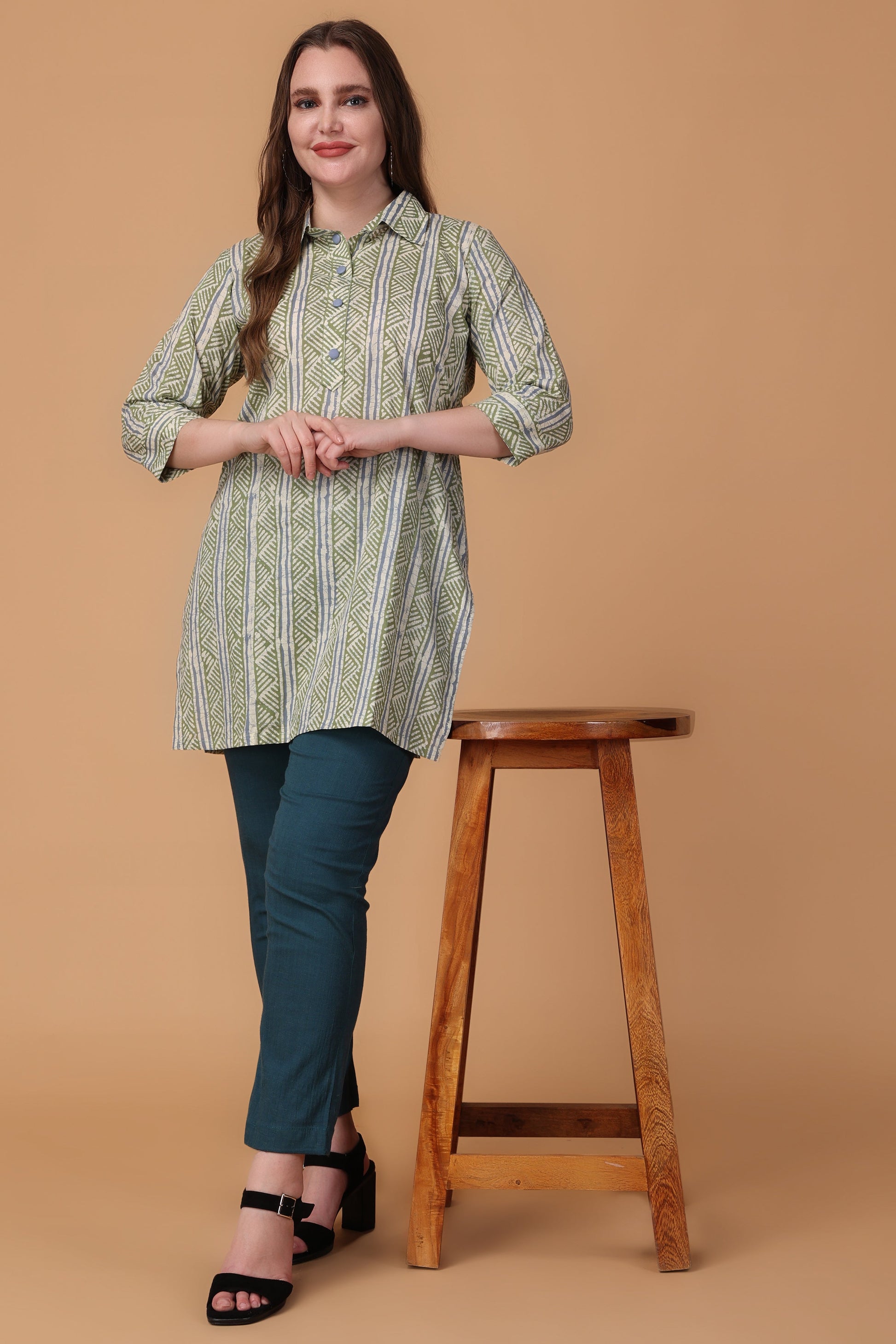 Women Plus Size Fresh Mint Cotton Short Kurta