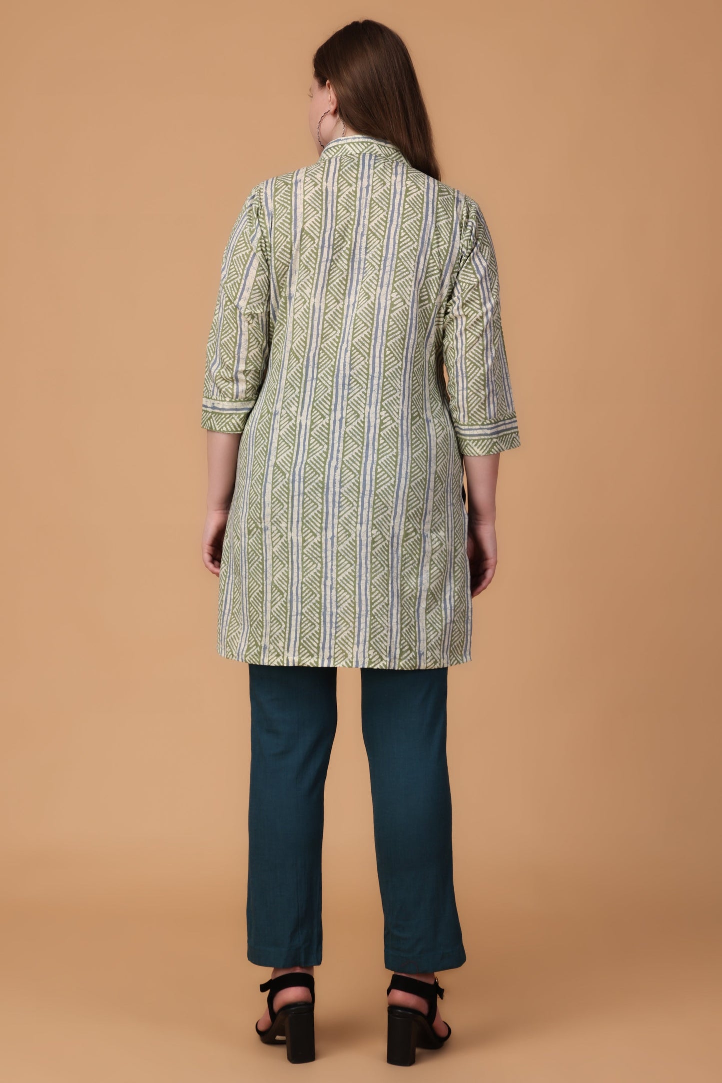 Women Plus Size Fresh Mint Cotton Short Kurta