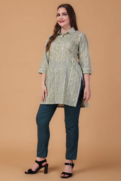 Women Plus Size Fresh Mint Cotton Short Kurta