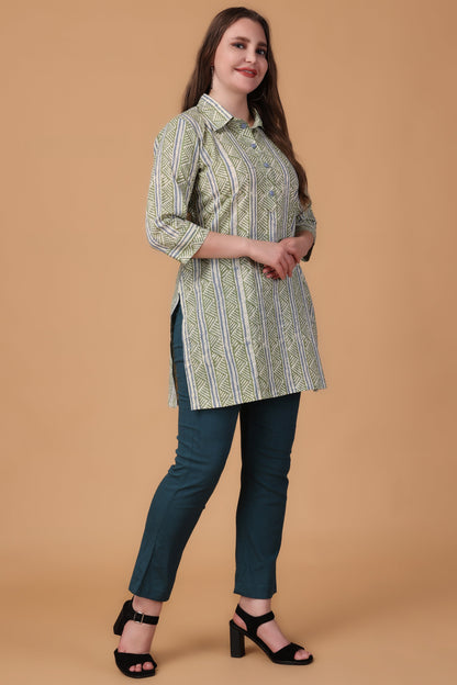 Women Plus Size Fresh Mint Cotton Short Kurta