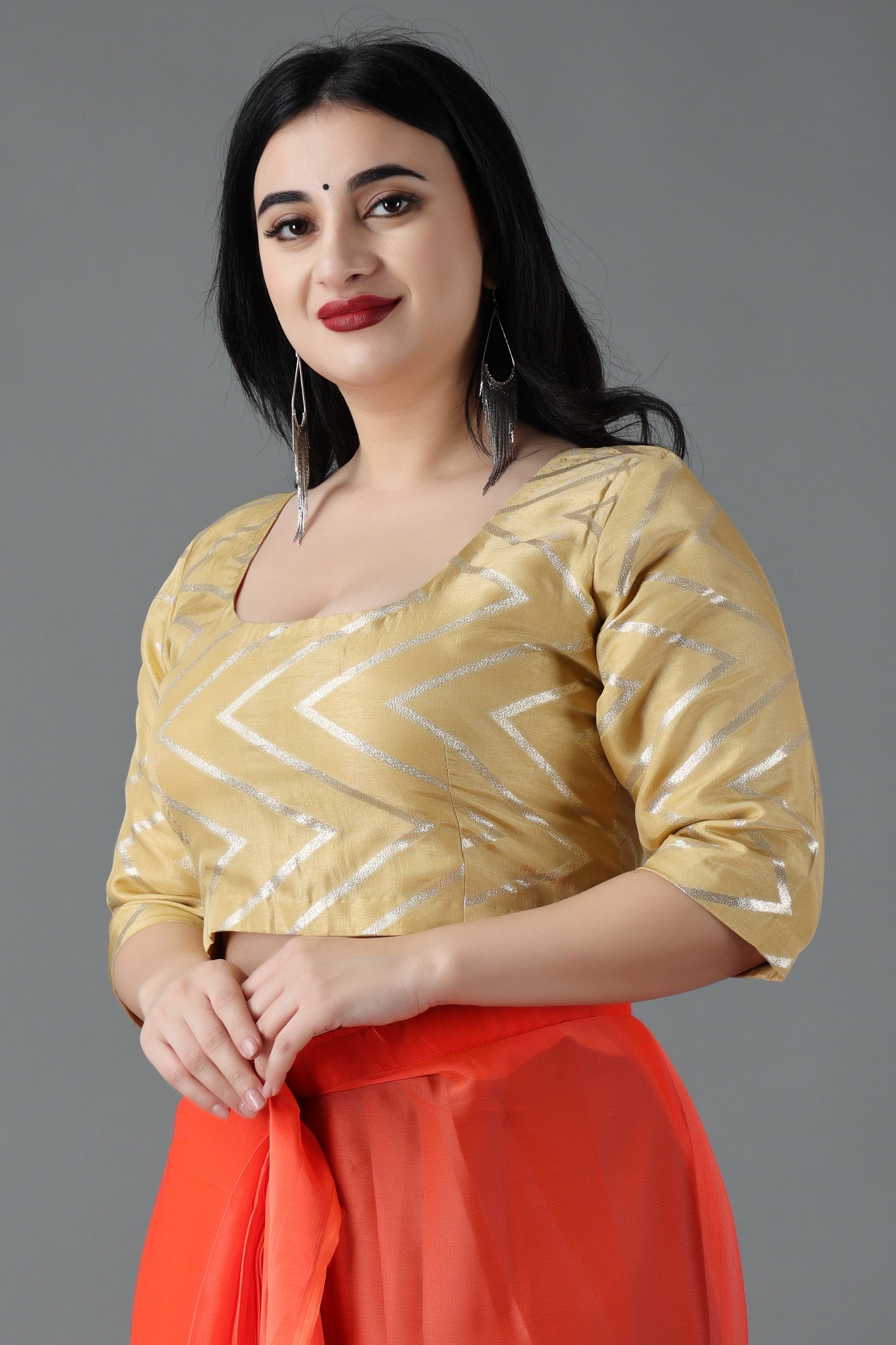 Women Plus Size Silk Golden Fancy Blouse