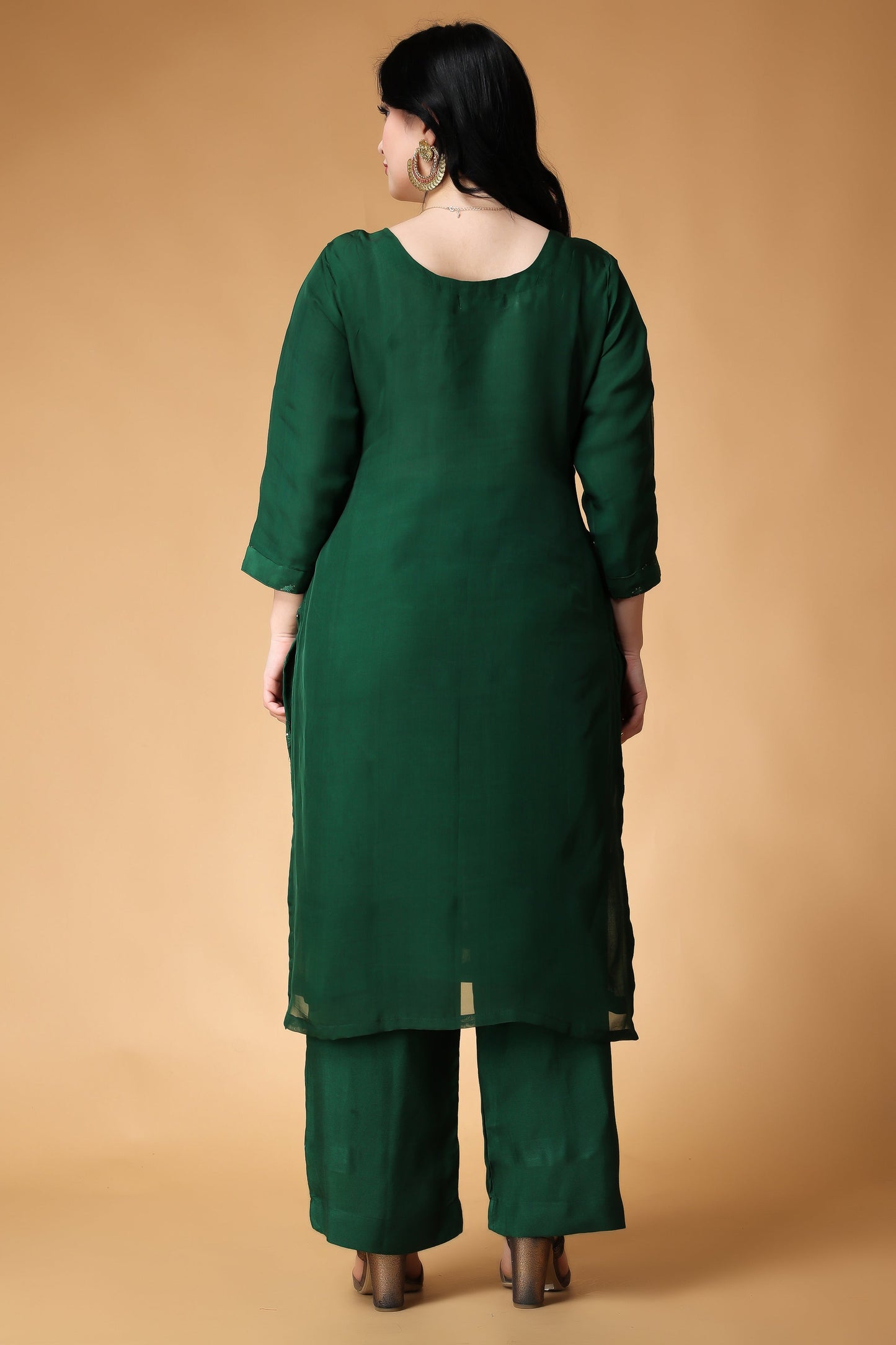Women Plus Size Opulent Green Organza Suit Set