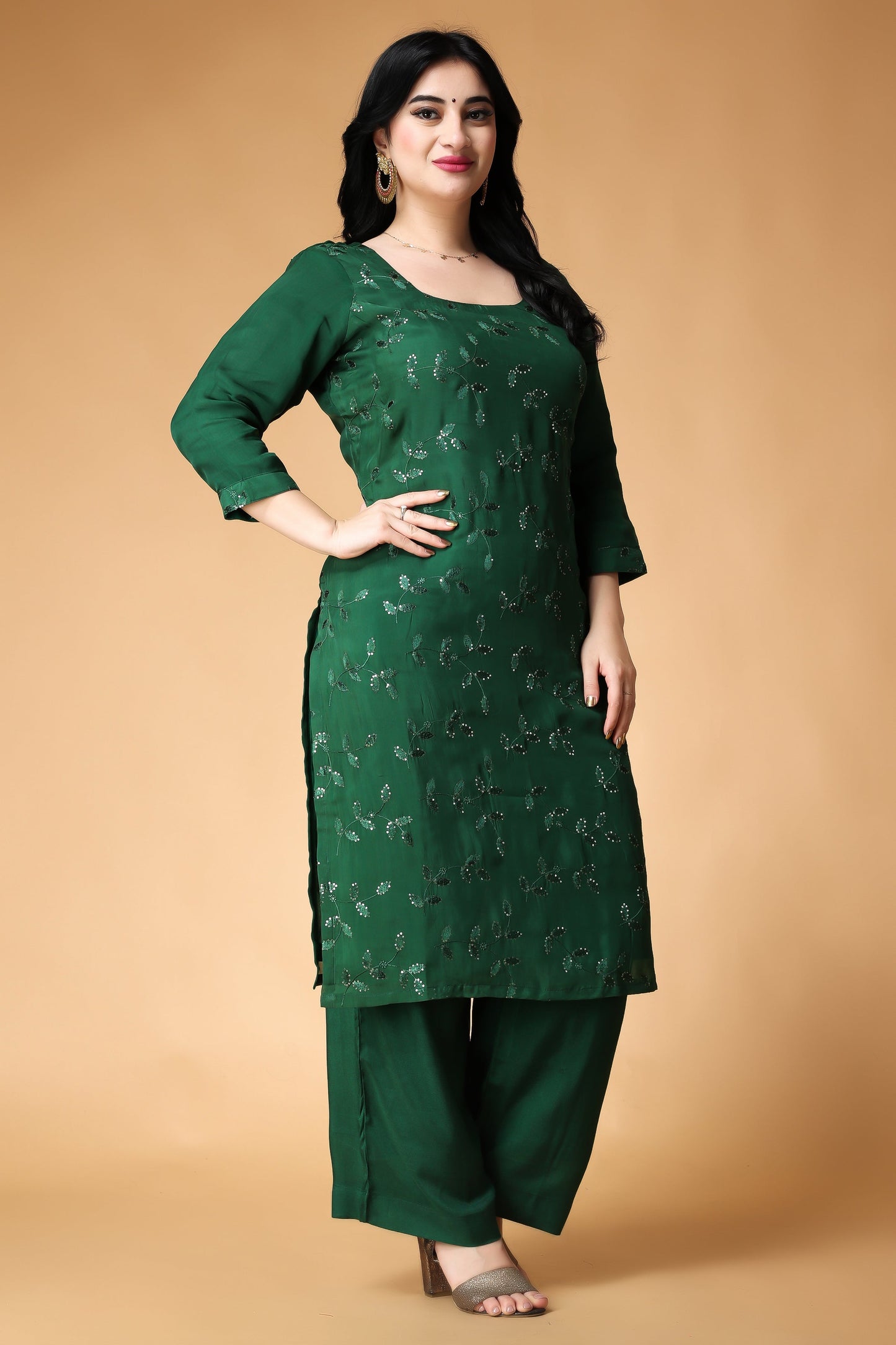 Women Plus Size Opulent Green Organza Suit Set