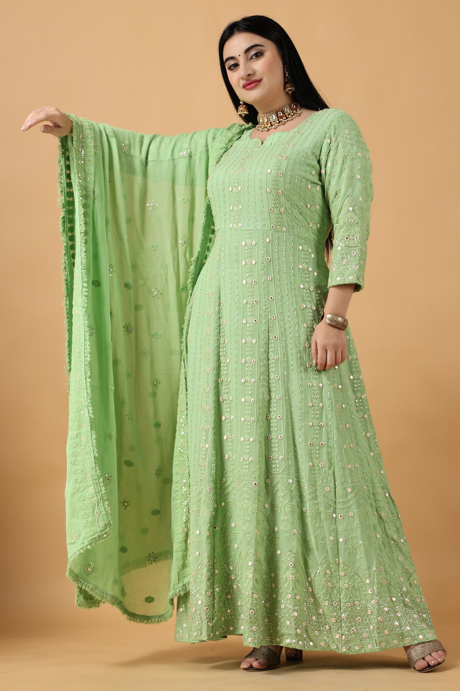 Women Plus Size Green Party Wear wedding anarkali dress | Vilasata