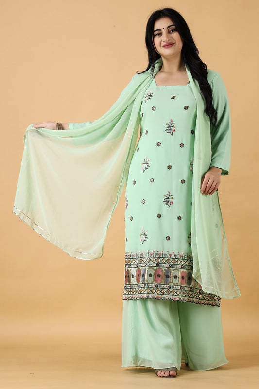 Women Plus Size  Green  Georgette Suit With Sequin Work | Apella
