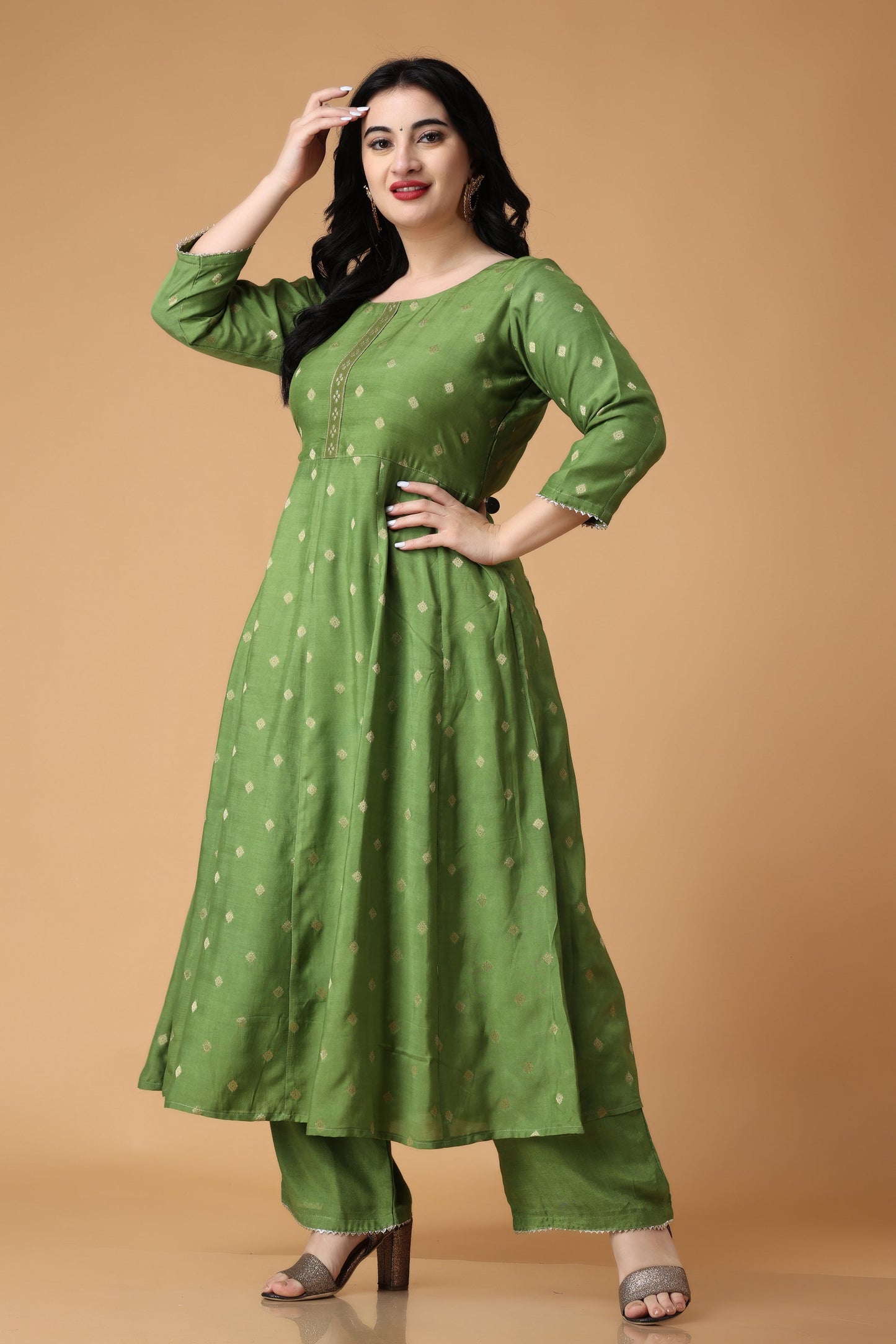 Woman Plus Size Greeny Melody Silk Anarkali Suit