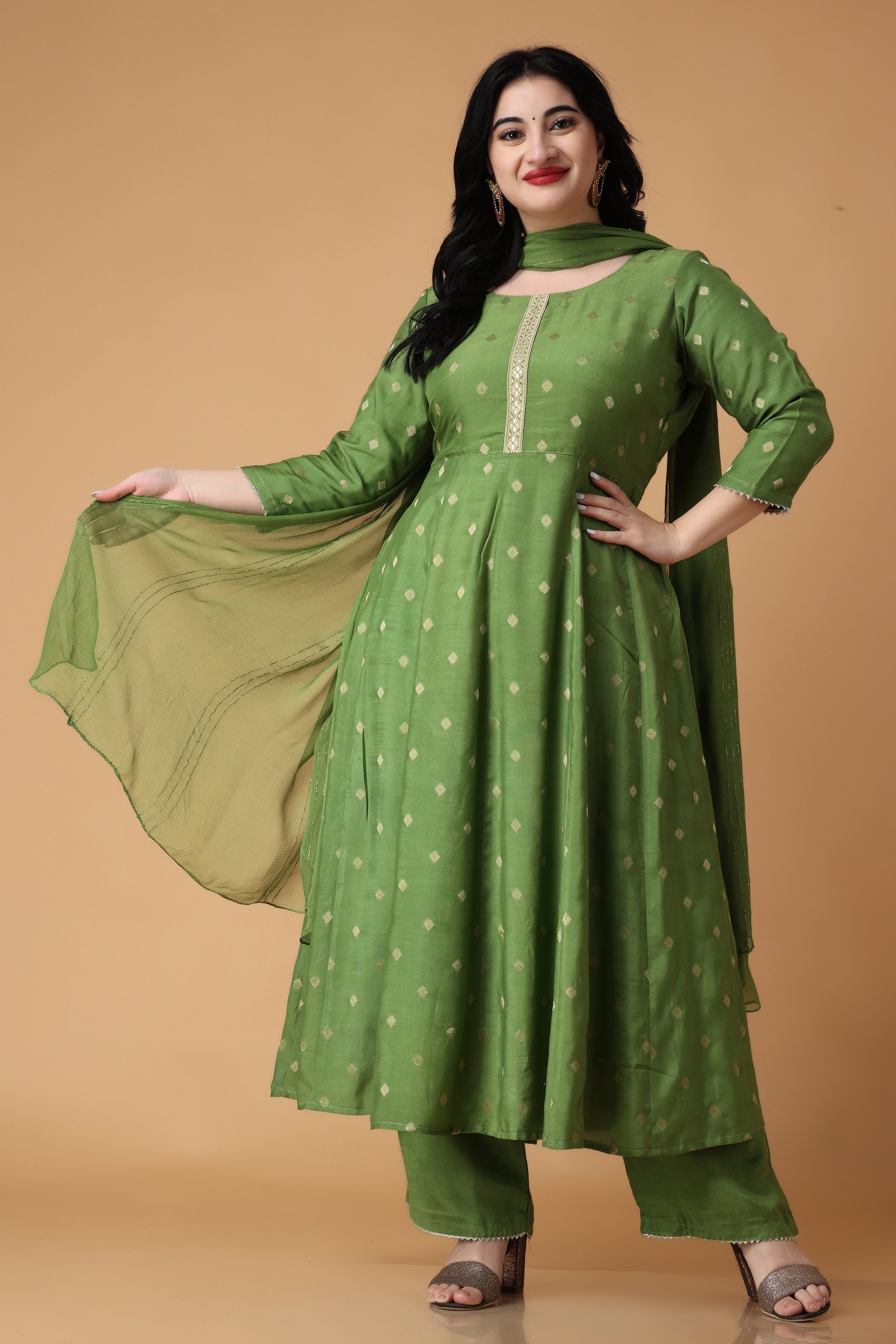 Latest Plazo Suit Design Angrakha Kurti.Green Colour