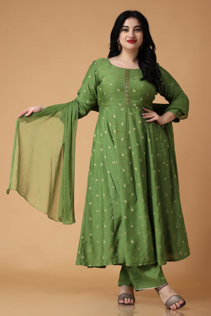 Woman Plus Size Greeny Melody Silk Anarkali Suit