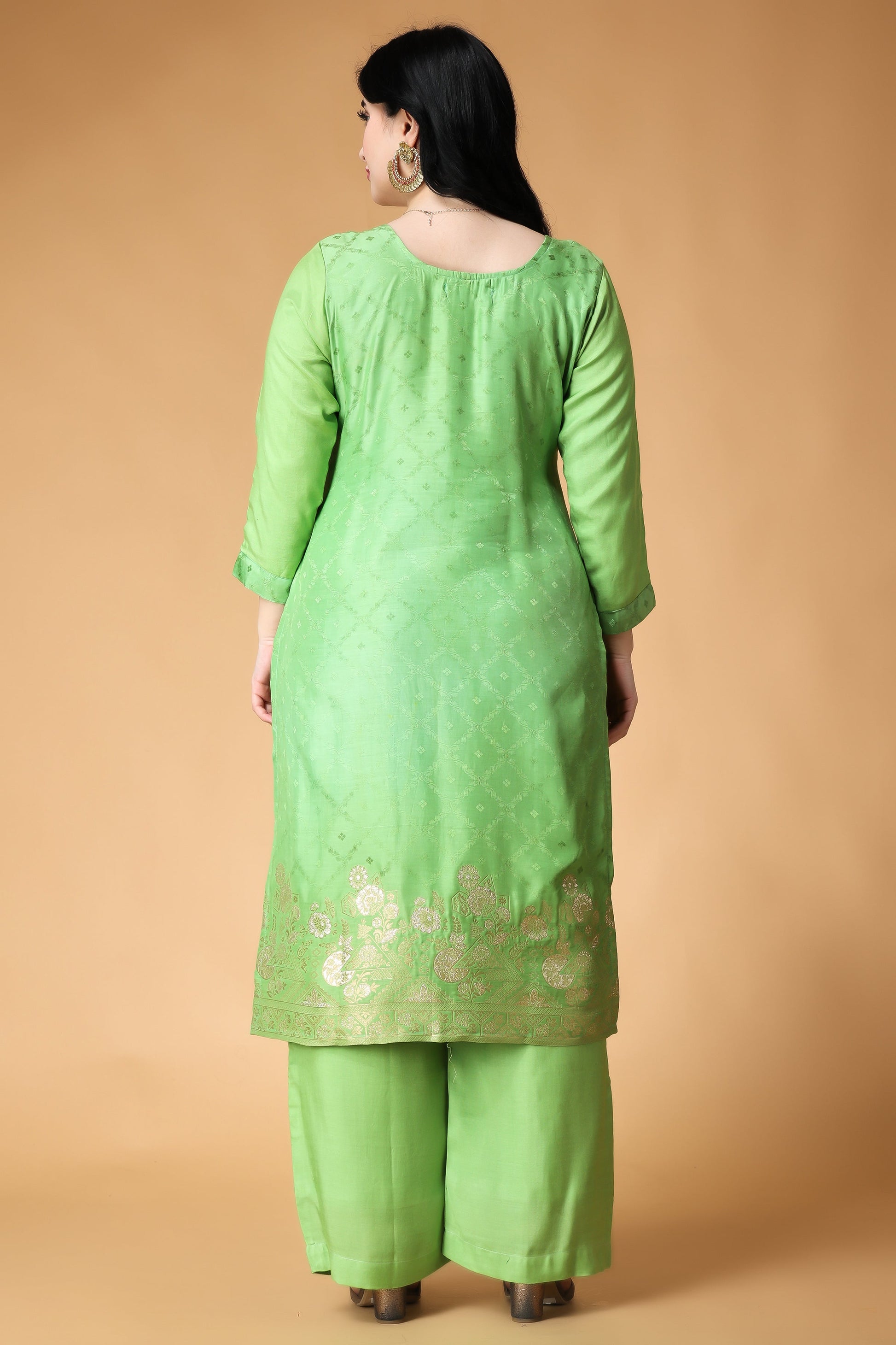 Women Plus Size Greeny Glamour Muslin Suit Set