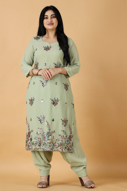 Women Plus Size   Green  Georgette  Suit With Sequin Work | Apella