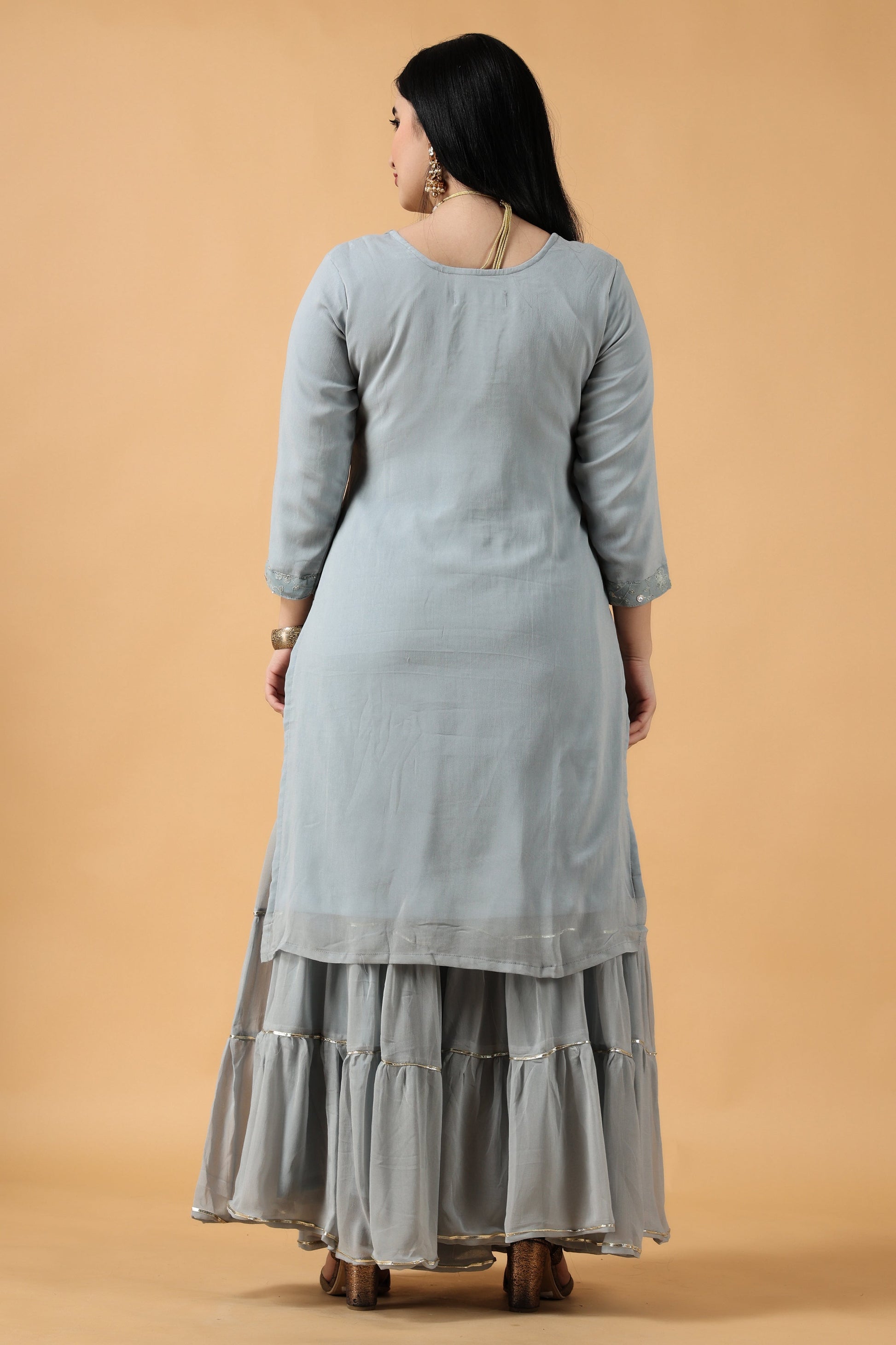 Women's Plus Size Grey Chikan Party Wear Fancy Sharara Suit | Apella