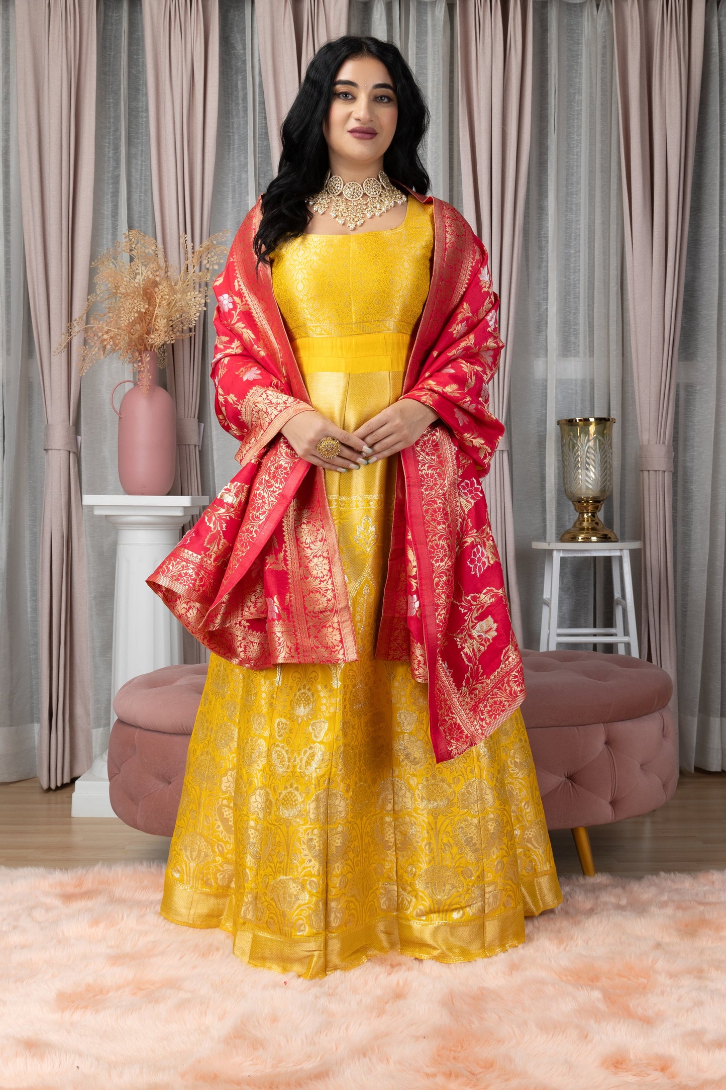 Women Plus Size Gulmohar Sitara Banarasi Silk Dress