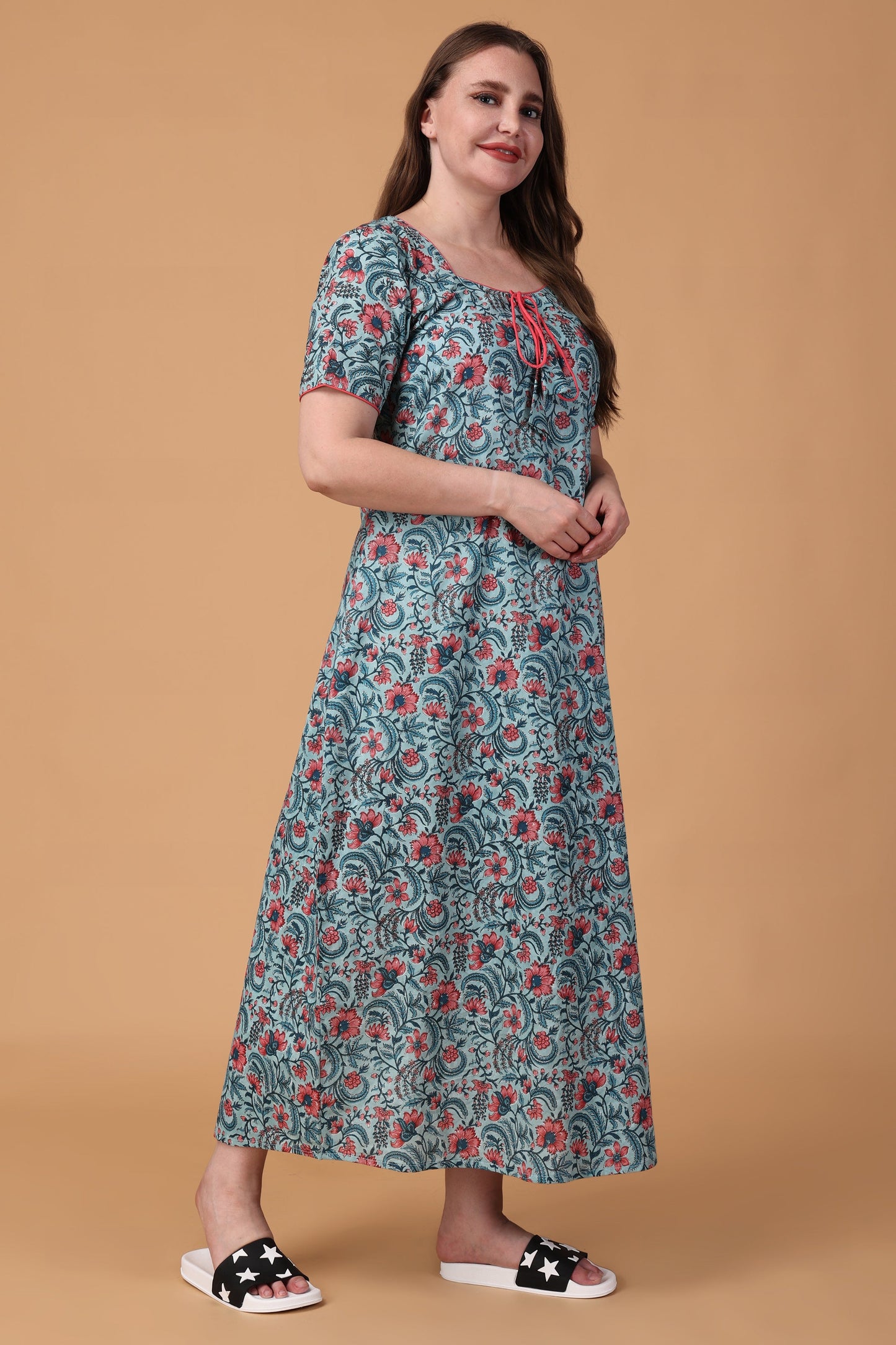 Women Plus Size Hushed Floral Cotton Night Gown