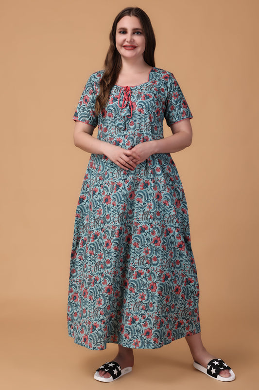Women Plus Size Hushed Floral Cotton Night Gown