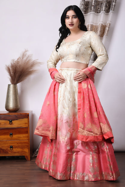 Gulabi Saanjh Banarasi Silk Lehenga