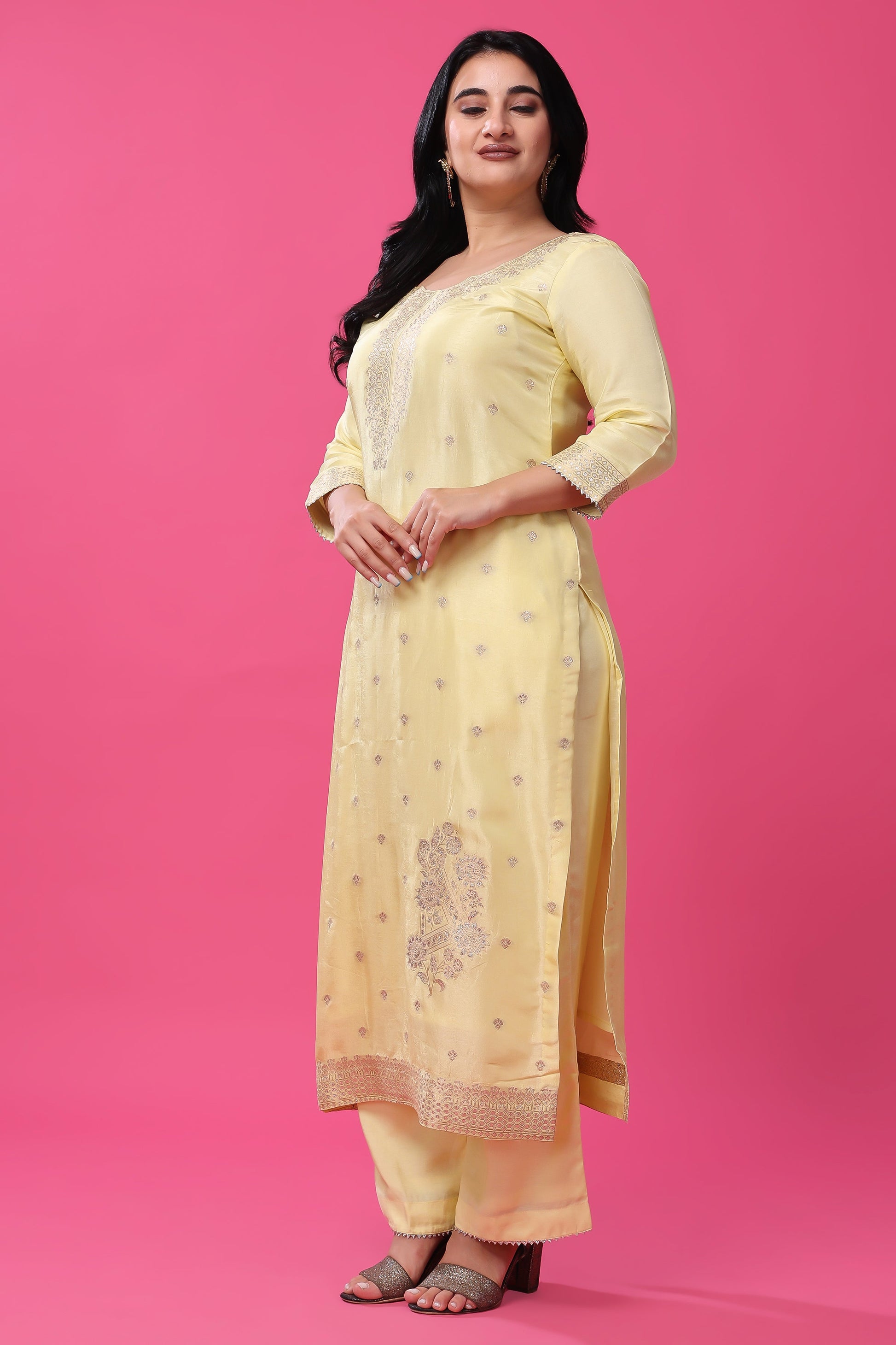 Women Plus Size Pink Lemonade Jacquard Silk Suit