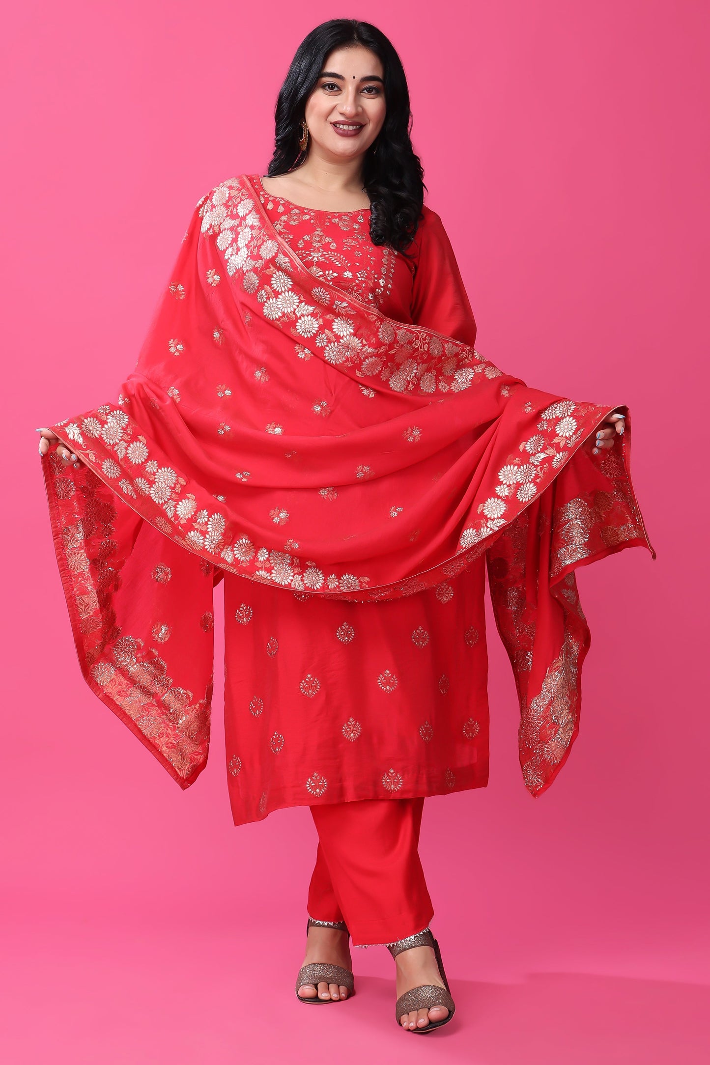 Women Plus SizeMagenta Majesty Silk Suit Set