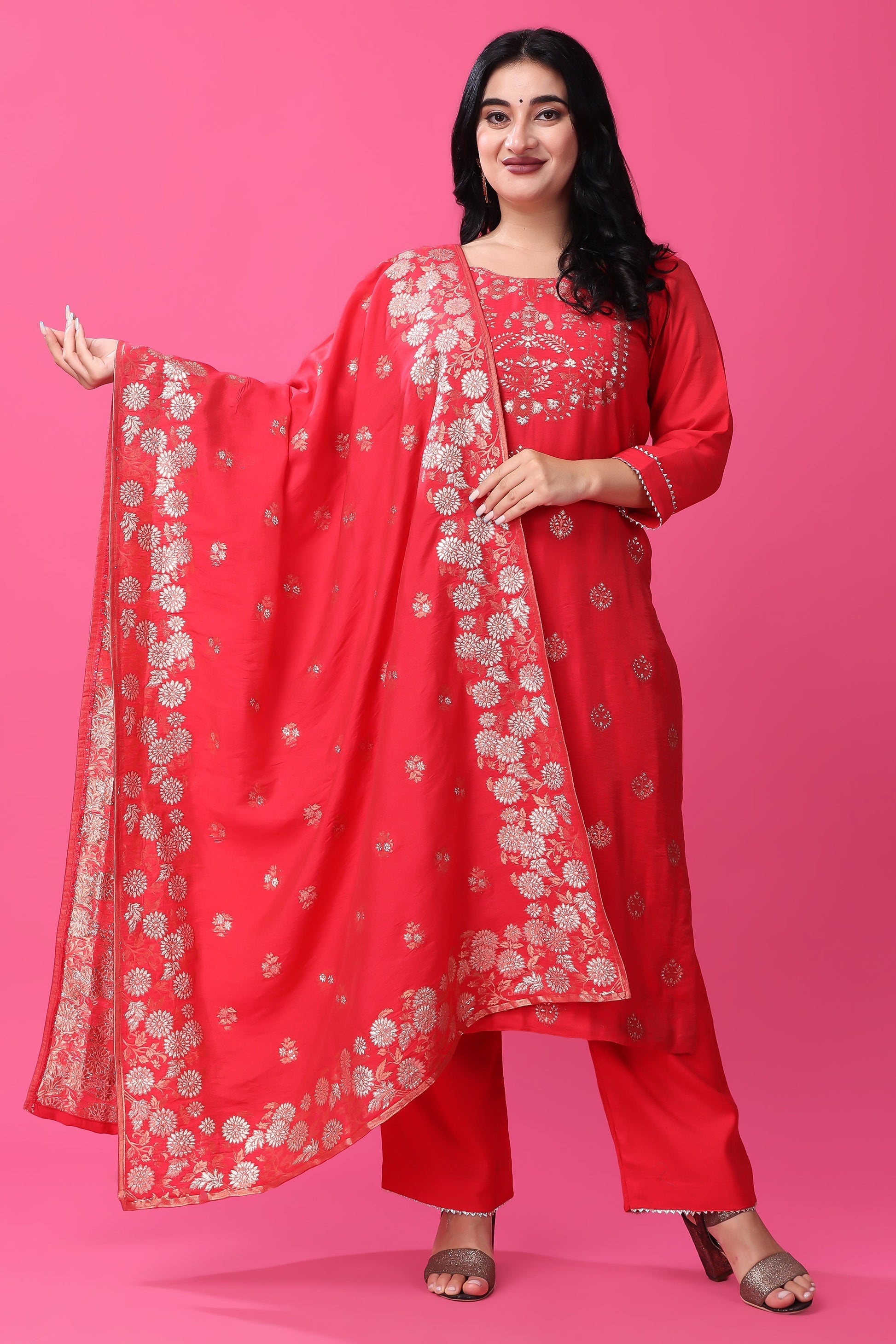 Women Plus SizeMagenta Majesty Silk Suit Set