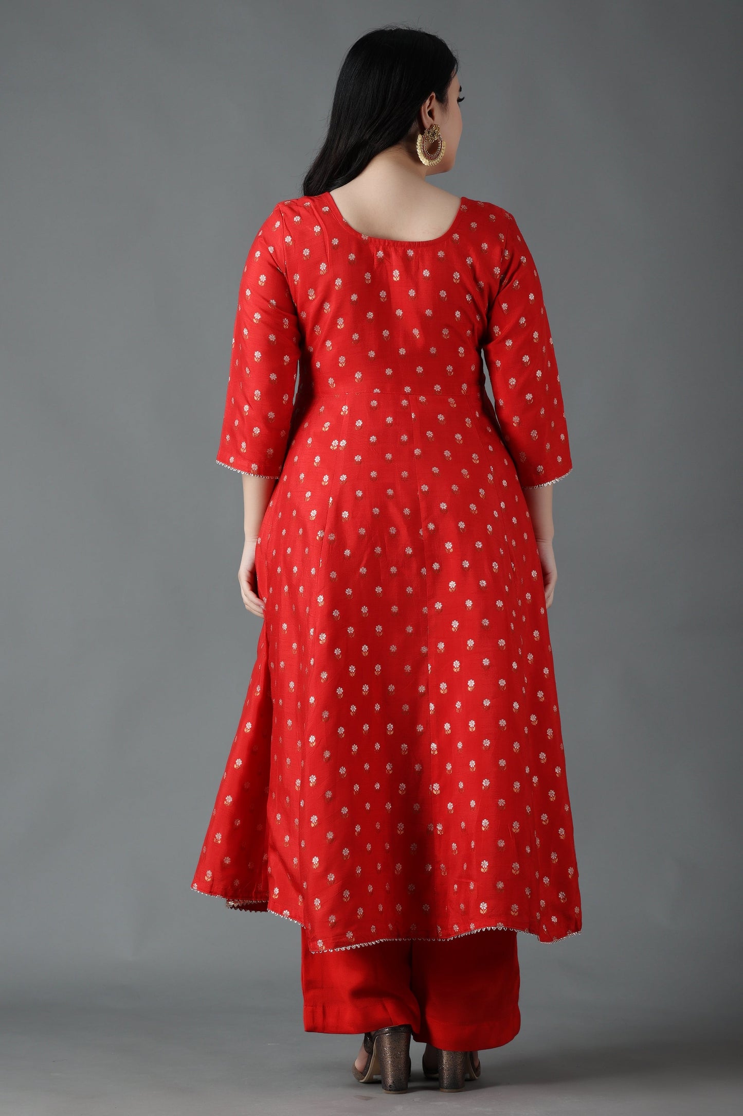 Woman Plus Size Red Cherry Silk Anarkali Suit