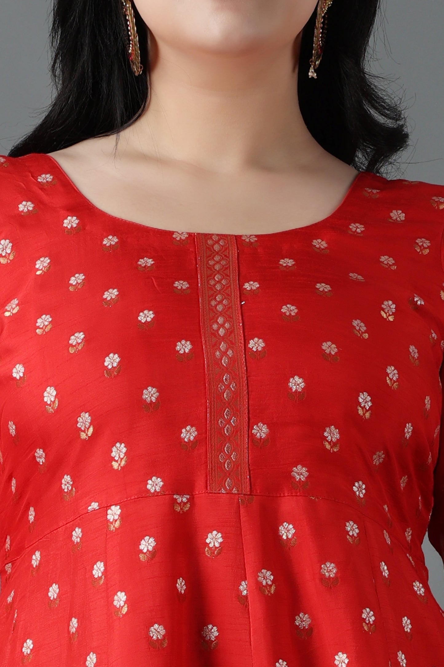 Woman Plus Size Red Cherry Silk Anarkali Suit