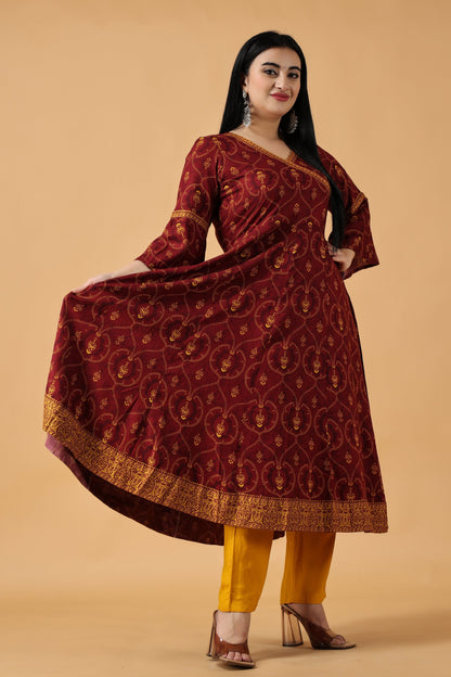 Crimson Rayon Kalidar Kurta