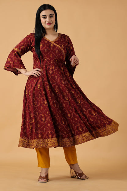 Crimson Rayon Kalidar Kurta