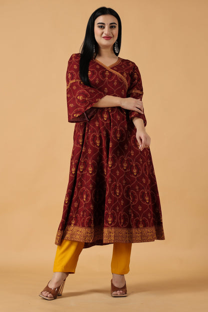 Crimson Rayon Kalidar Kurta