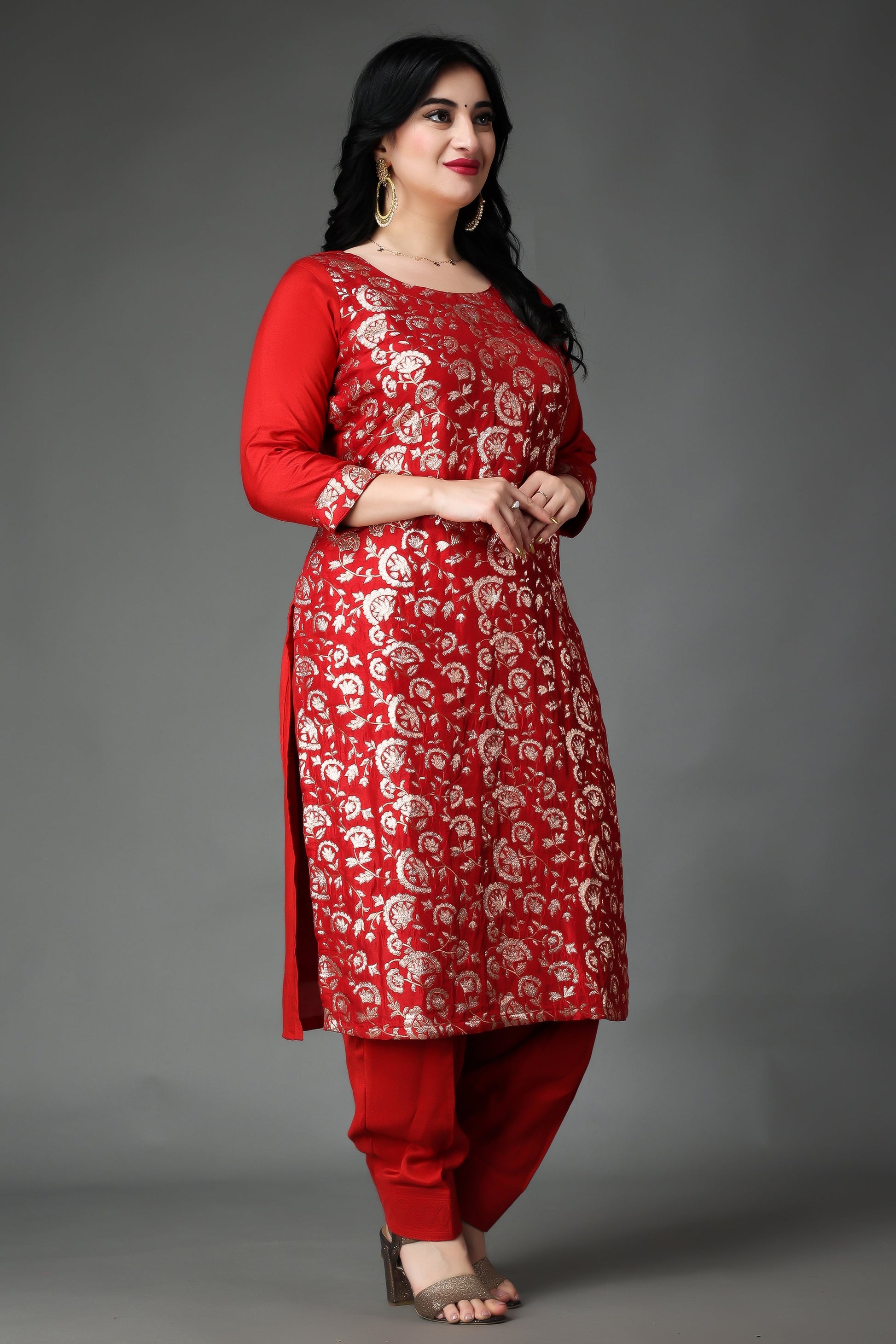 Women Plus Size Scarlet Sparkle Jacquard Silk Suit