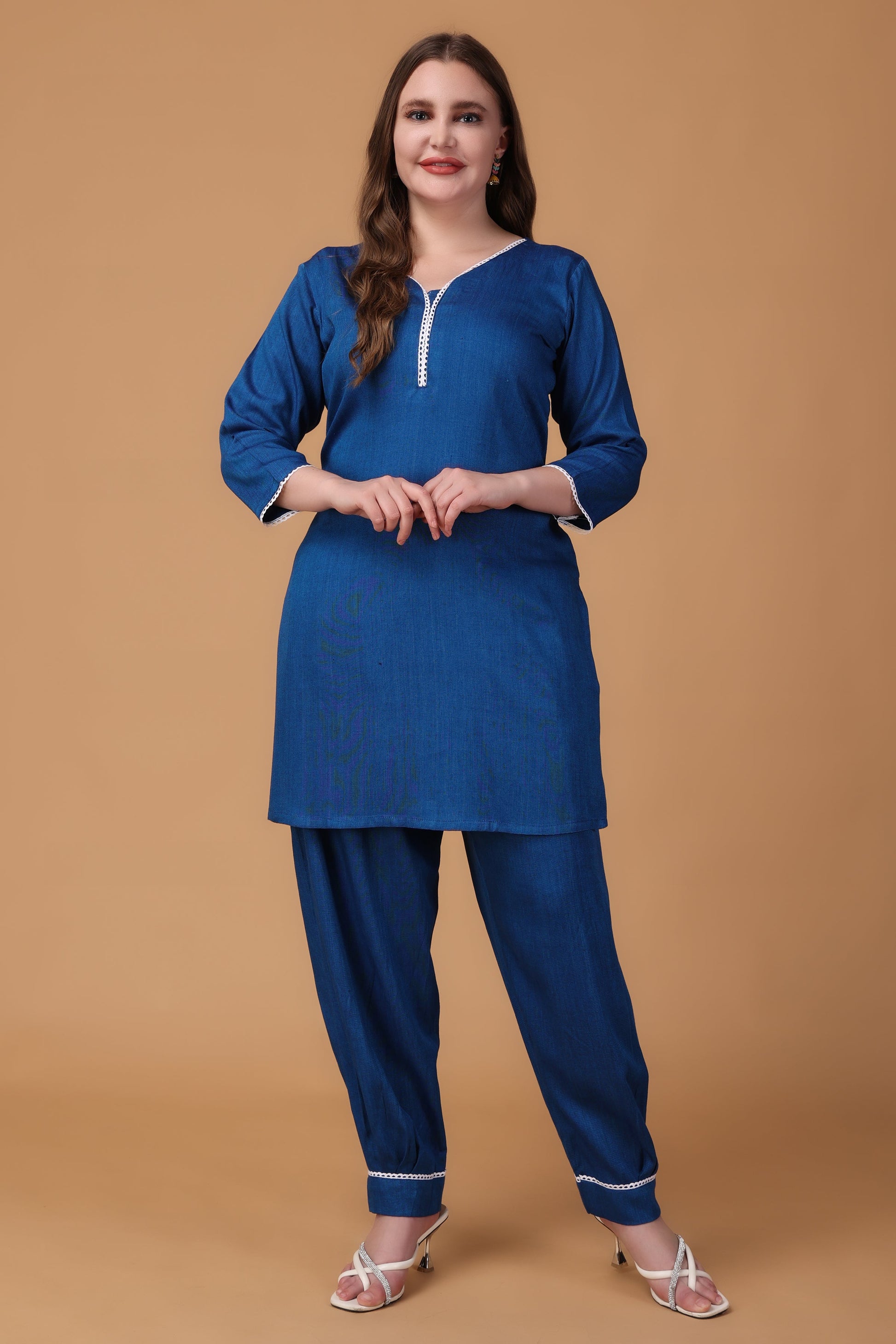 Women Plus Size Meadow Blue Rayon Co-ord Set