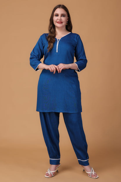 Women Plus Size Meadow Blue Rayon Co-ord Set
