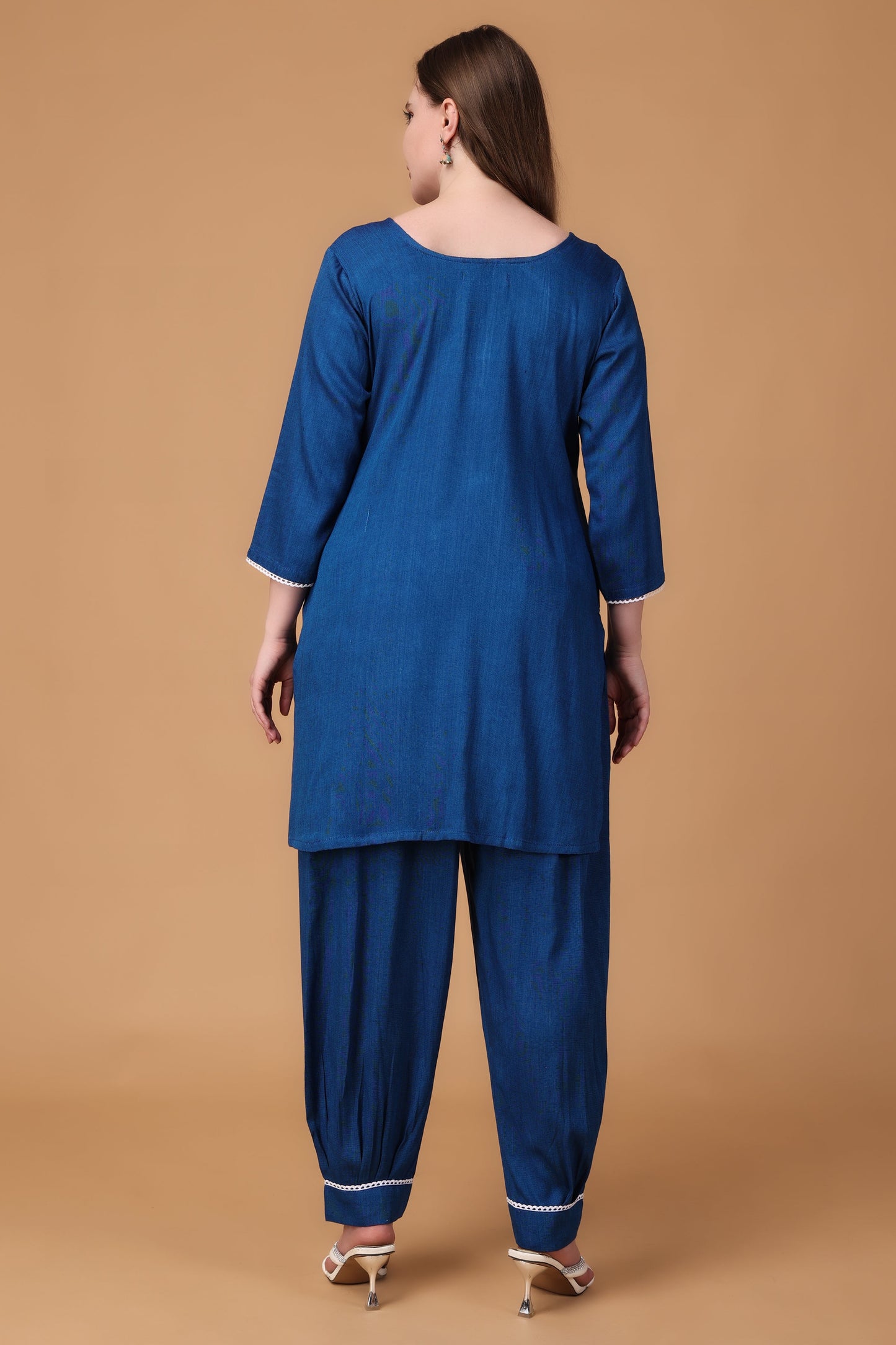 Women Plus Size Meadow Blue Rayon Co-ord Set