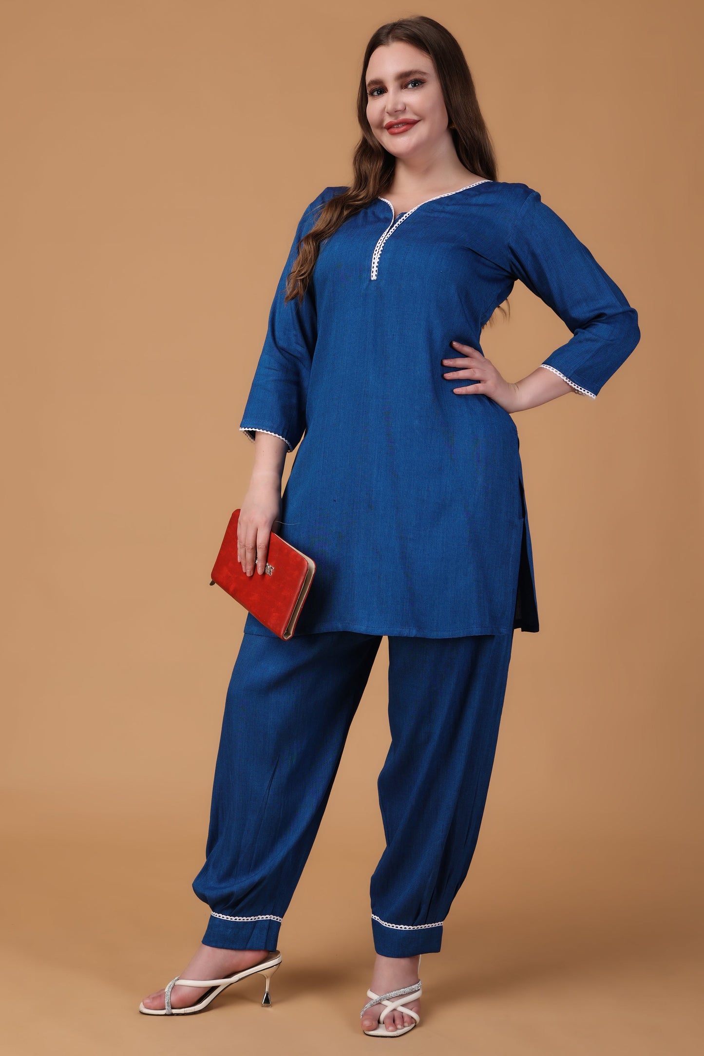 Women Plus Size Meadow Blue Rayon Co-ord Set