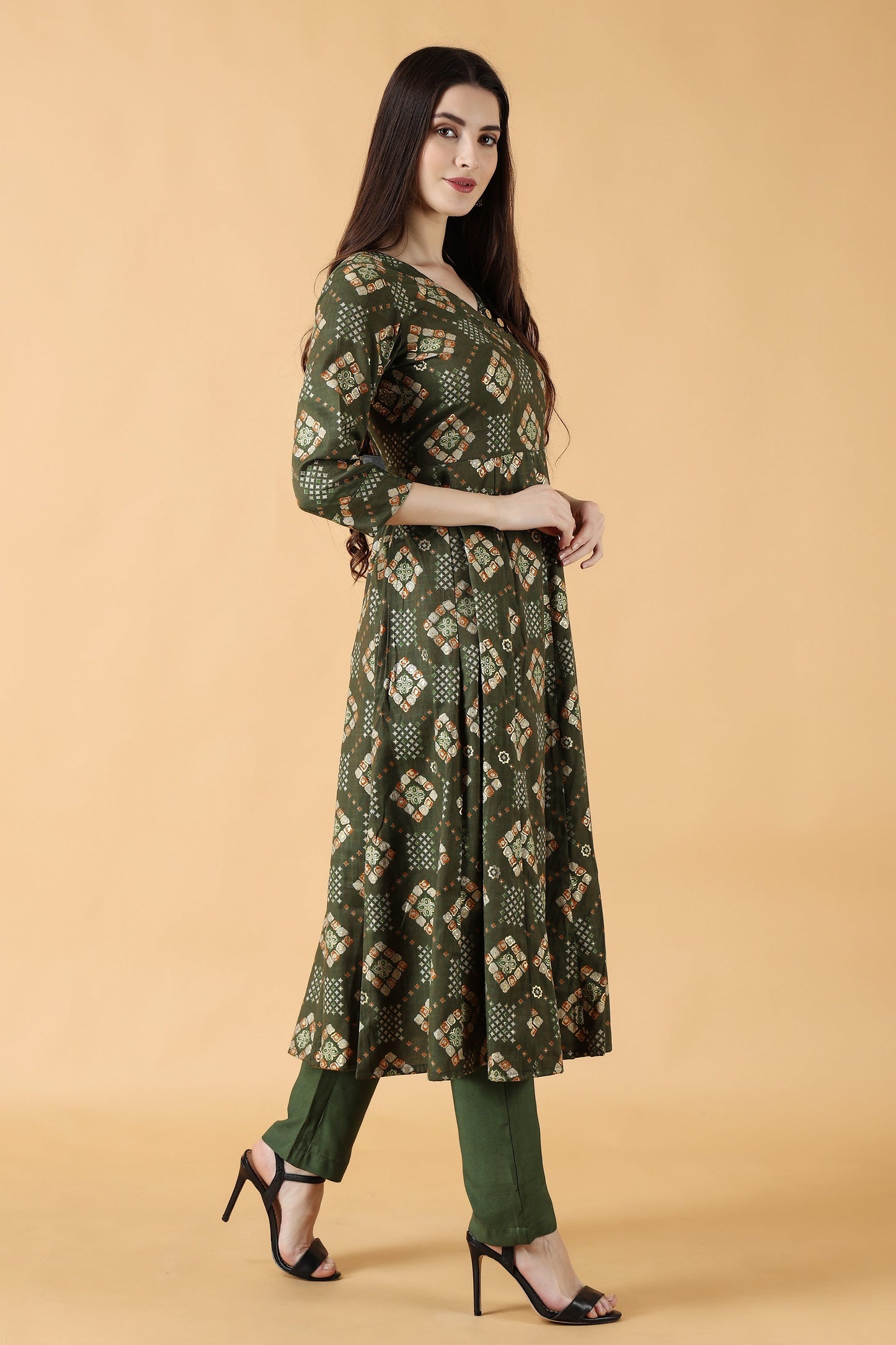 Women Plus Size Green Printed Party Wear Anarkali Suit | Vilasata