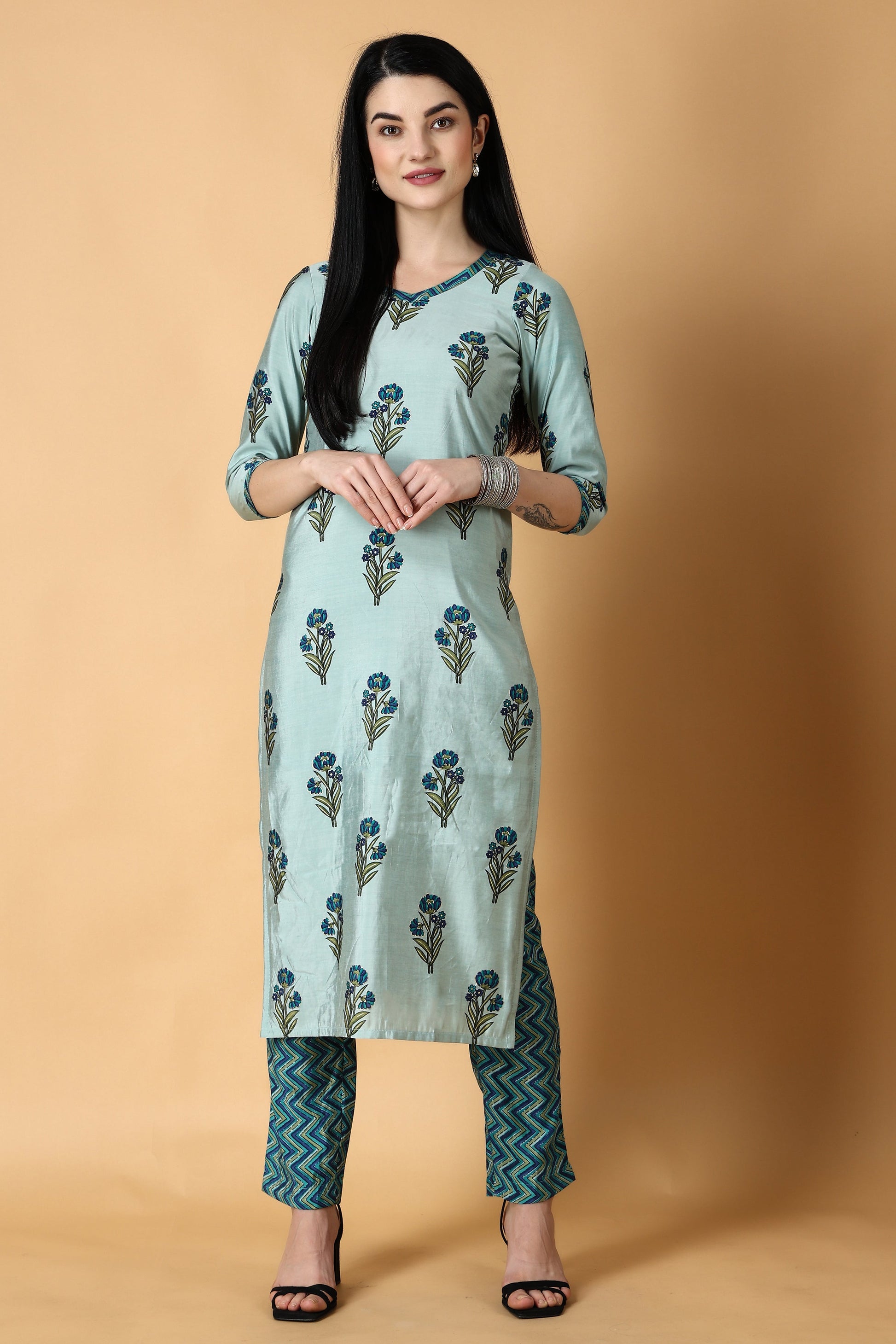 Women Plus Size Blue Silk Simple Salwar Suit | Vilasata