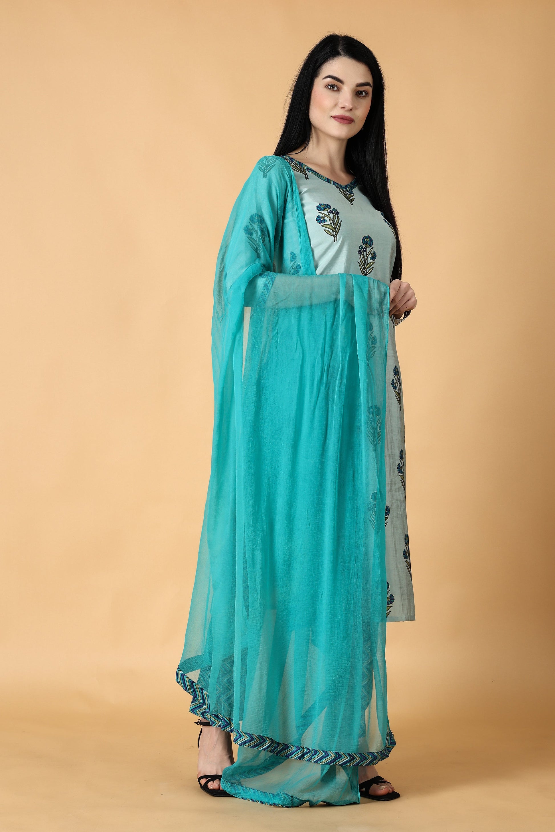 Women Plus Size Blue Silk Simple Salwar Suit | Vilasata 