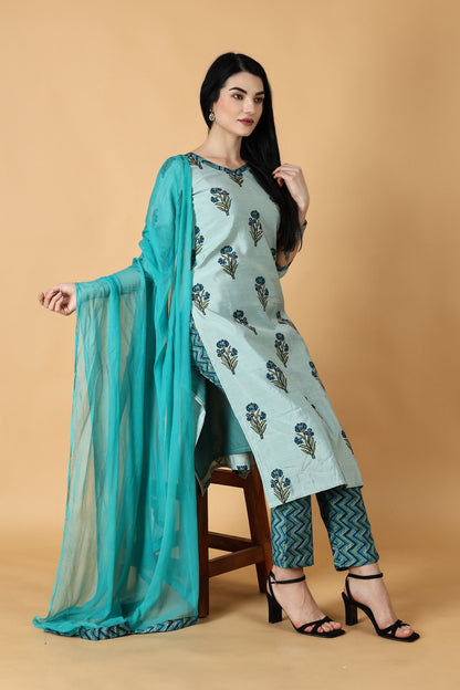 Women Plus Size Blue Silk Simple Salwar Suit | Vilasata