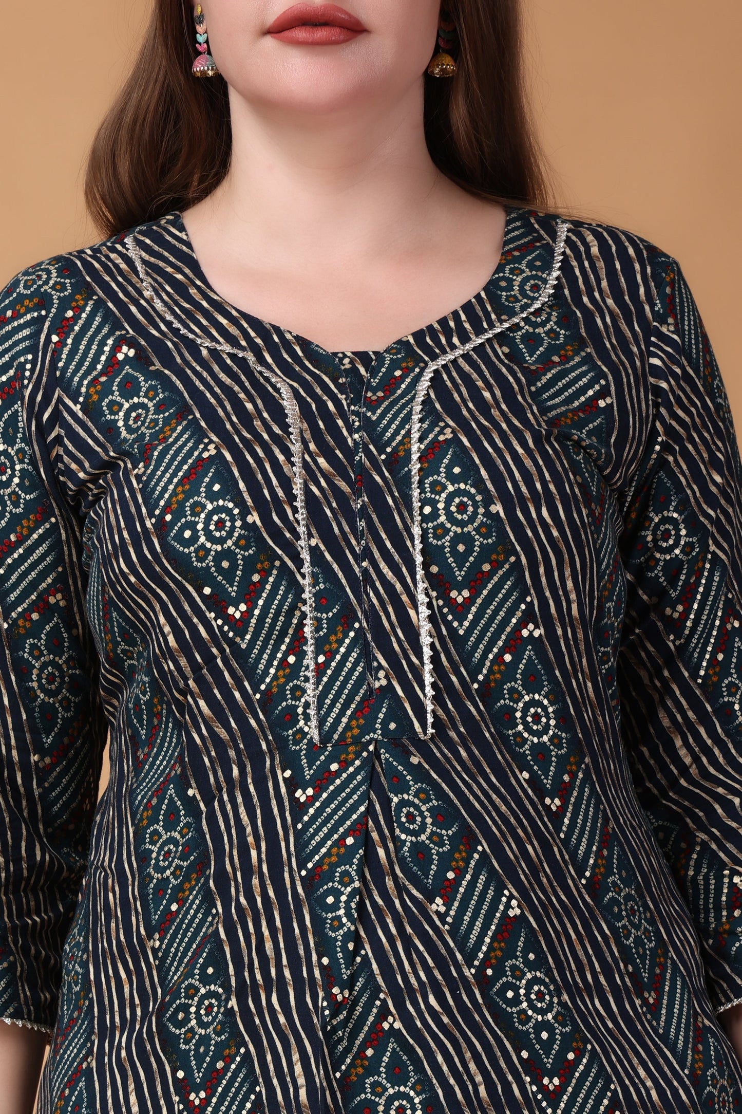 Women Plus Size Mystic Peacock Foiled Co-ord Set
