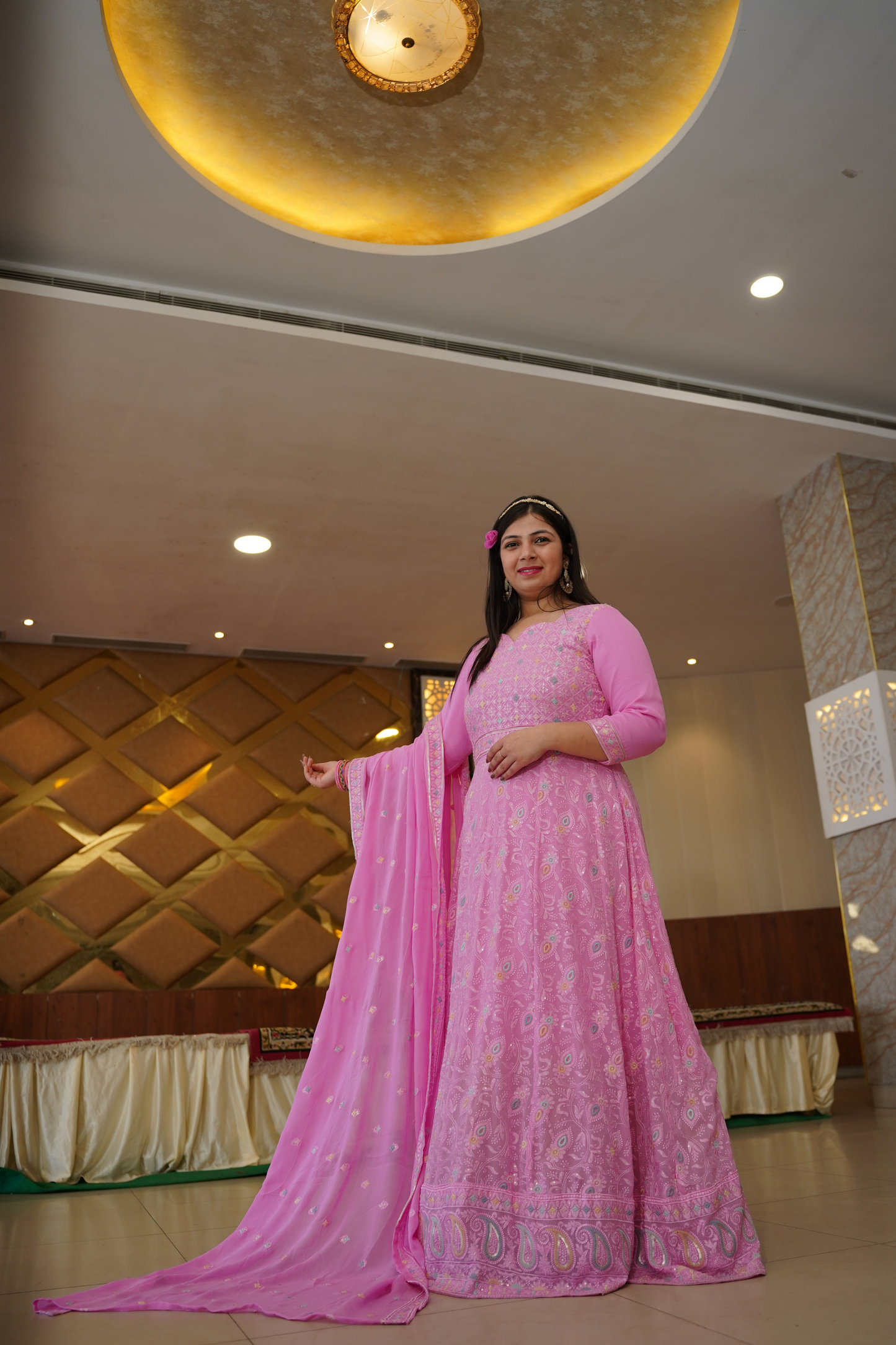 Orchid Pink Georgette Dress with Dupatta