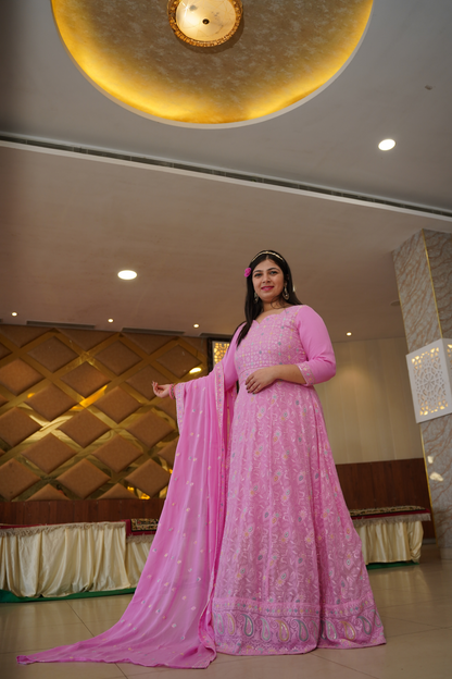 Orchid Pink Georgette Dress with Dupatta