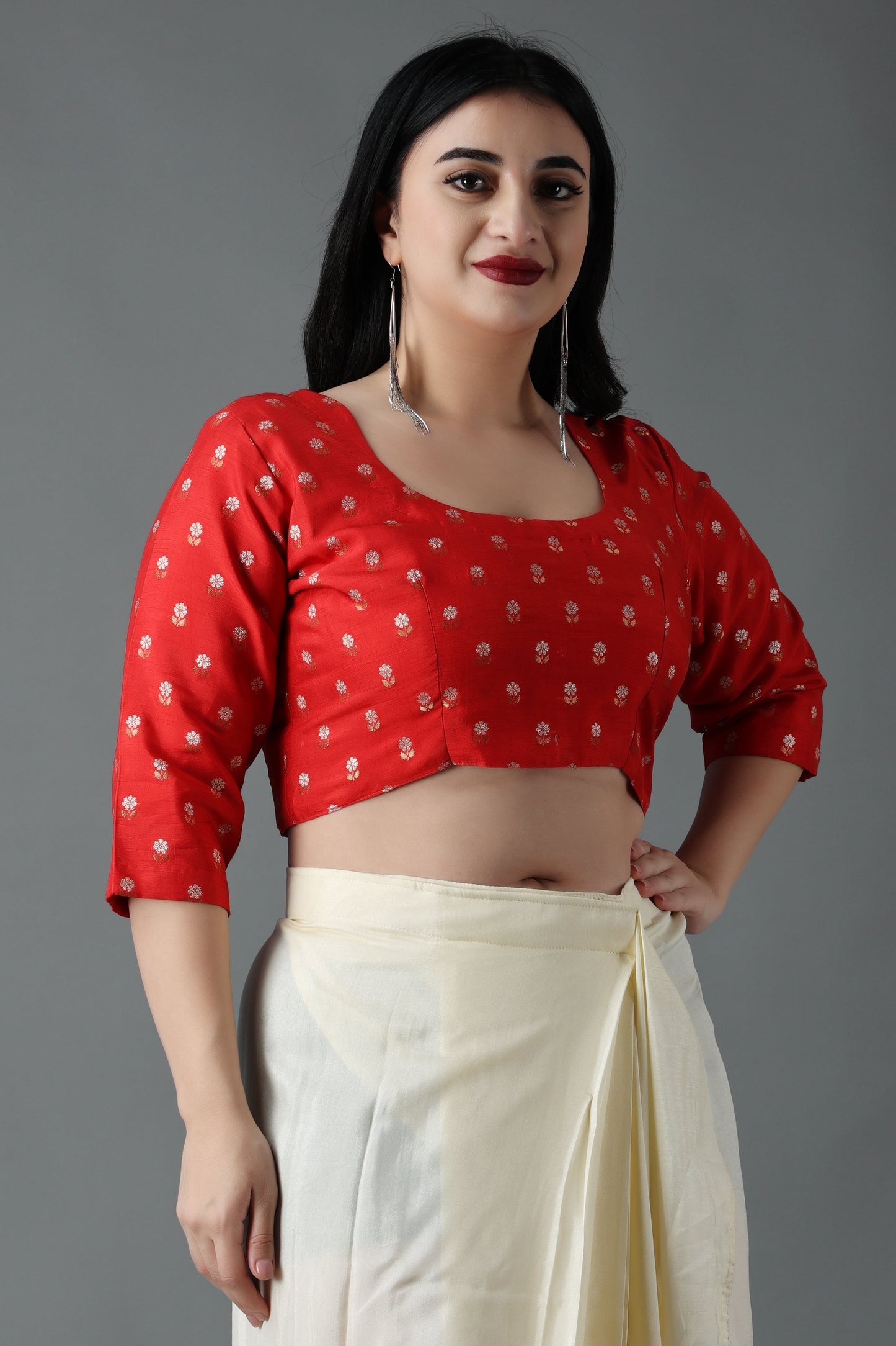 Women Plus Size Red Silk Fancy Blouse 