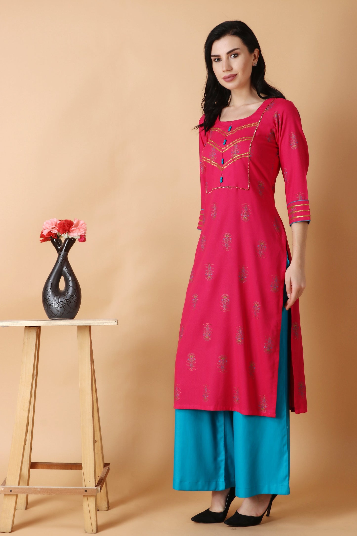Woman Plus Size Pink Dazzling Kurta Set