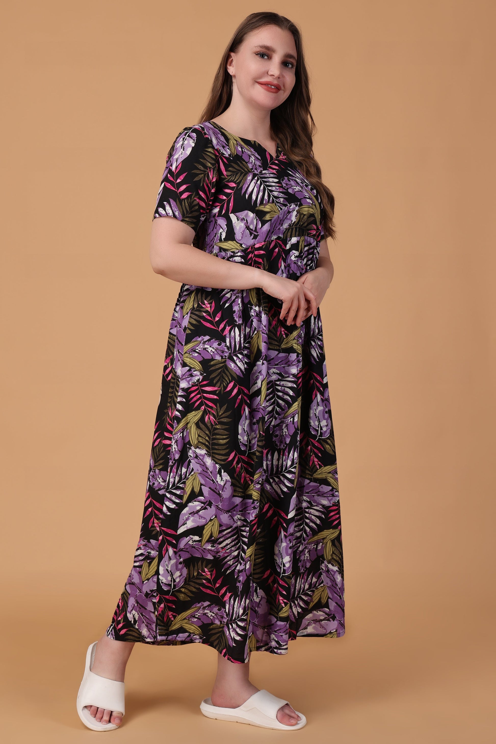 Women Plus Size Pretty Purple Rayon Night Gown