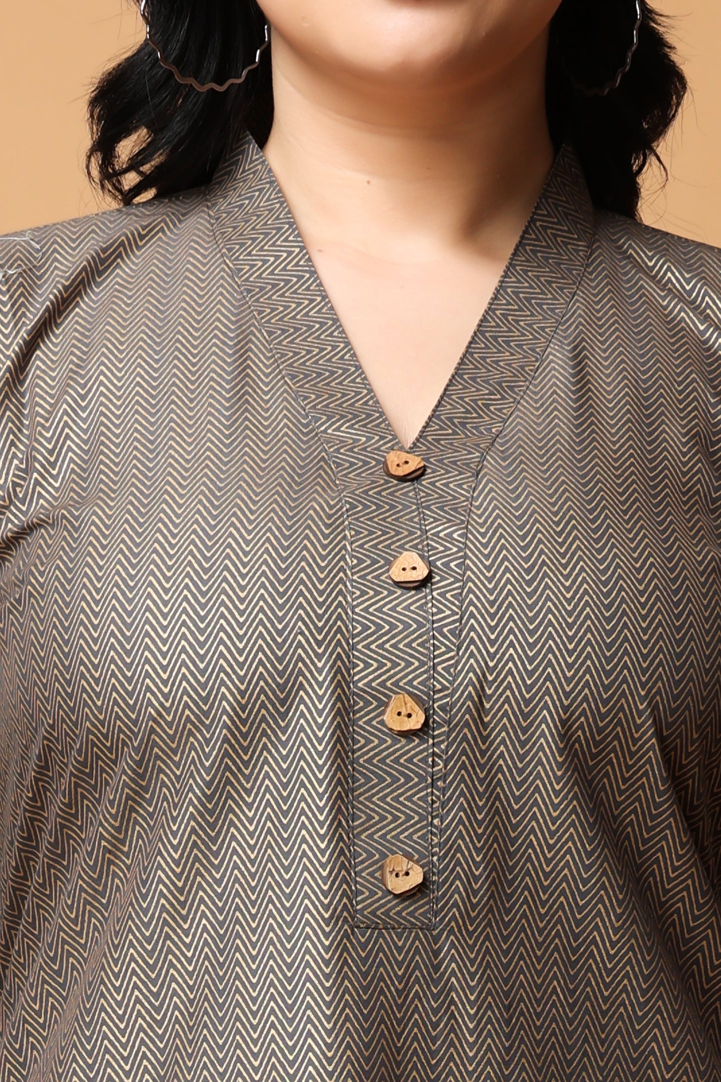 Woman Plus Size Golden Nights Foiled Cotton Kurta