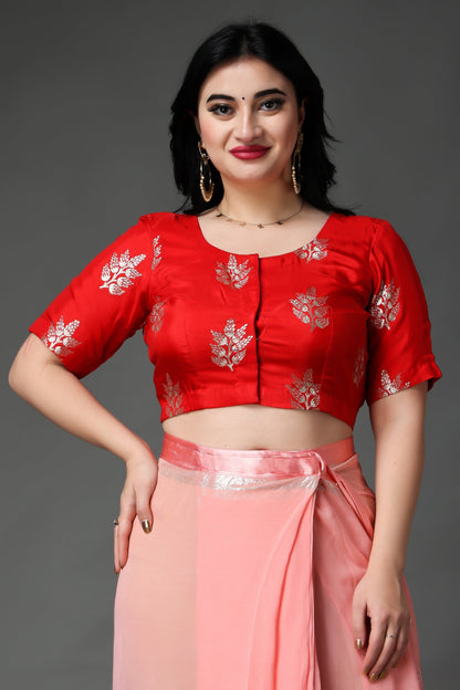 Women Plus Size Festive Red Silk Blouse