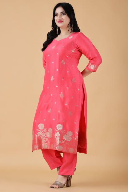 Rose Glow Silk Dress Material
