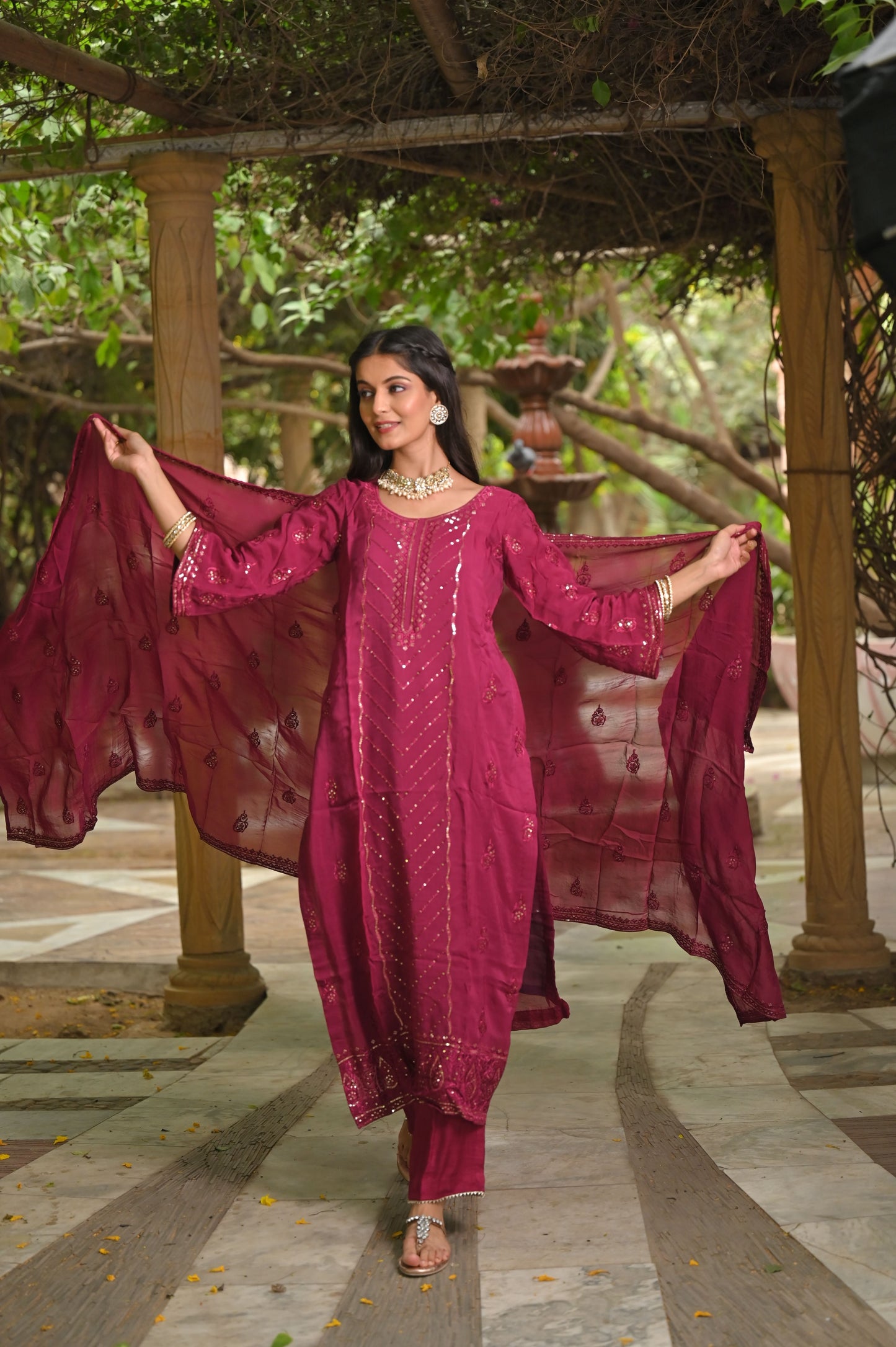Women Plus Size Sequin Canvas Organza Suit Set