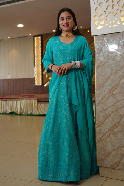 Turquoise Blue Georgette Dress with Dupatta